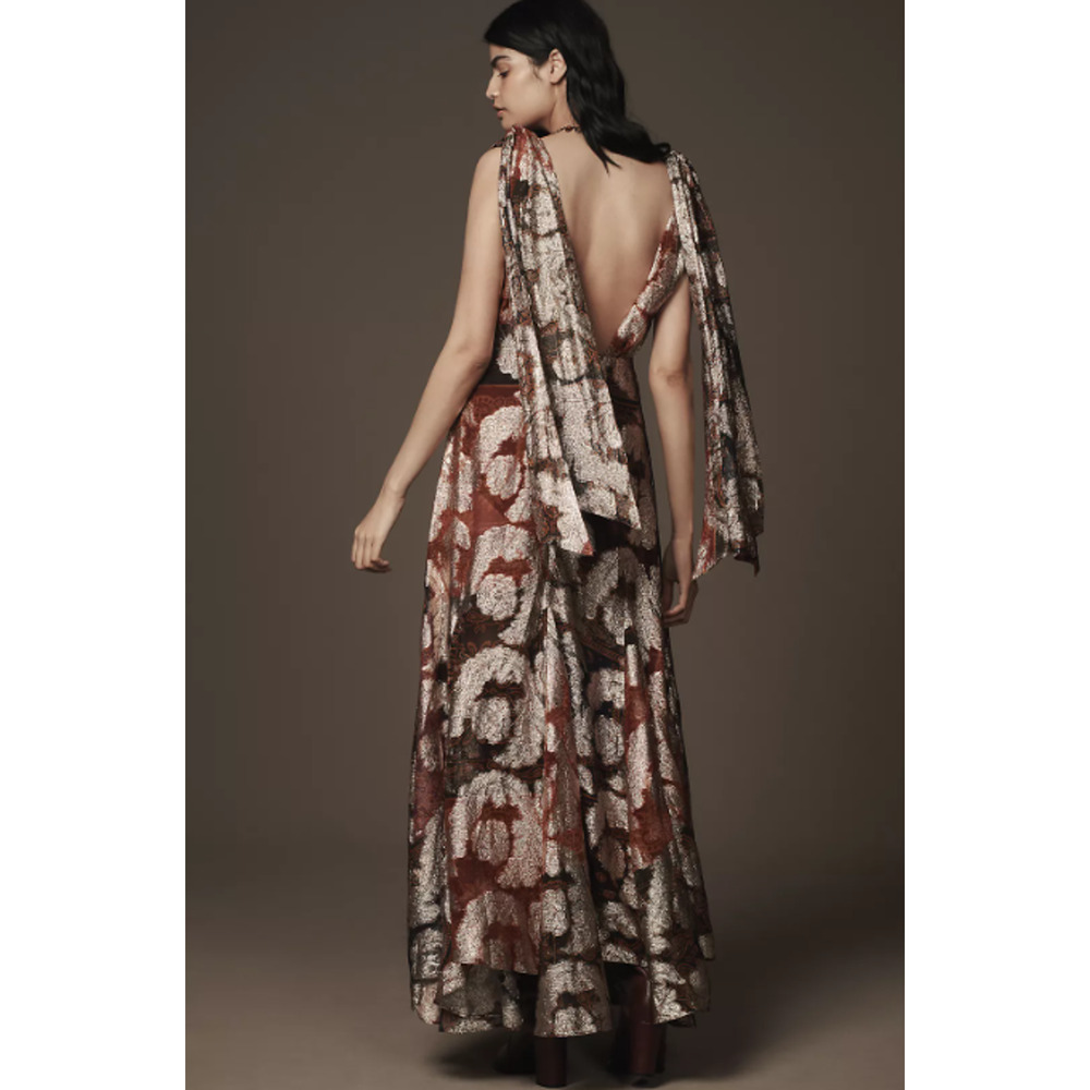 Anthropologie FARM RIO Sleeveless V-Neck Jacquard Lurex A-Line Maxi Dress M $448 - Picture 3 of 12